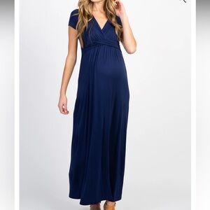 PinkBlush Navy Draped Maternity/Nursing Maxi Dress